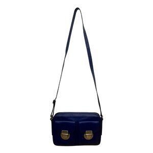 Fossil Women’s Blue Leather Adjustable Strap Dual Front Pockets Crossbody Bag